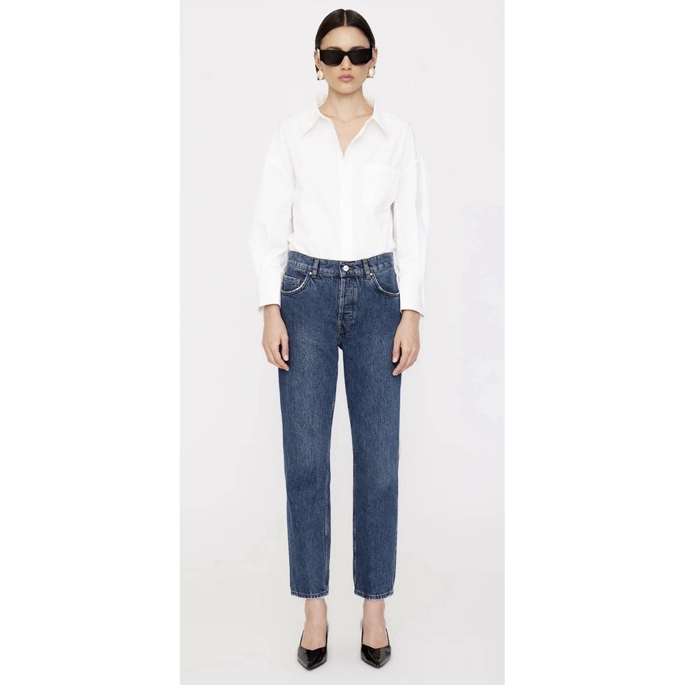 ANINE BING Benson High Rise Straight Leg Jeans Marine Blue Size 27 M $290